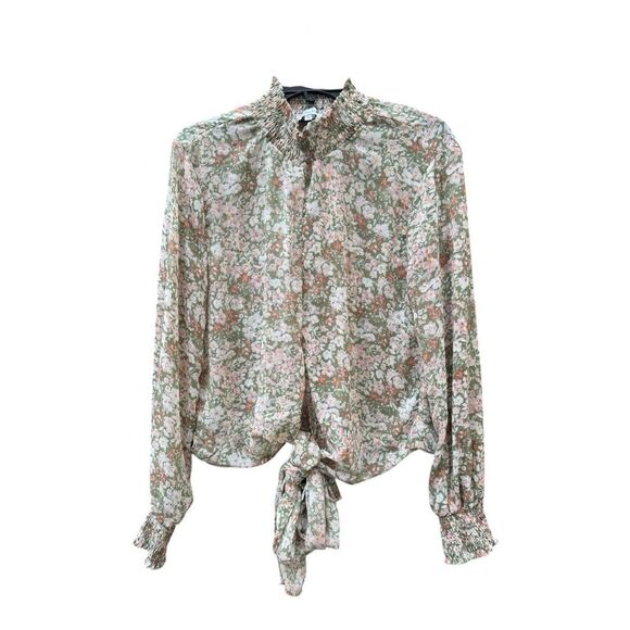 Olivaceous Floral Sheer Front Tie Blouse | Size Large - Picture 4 of 6